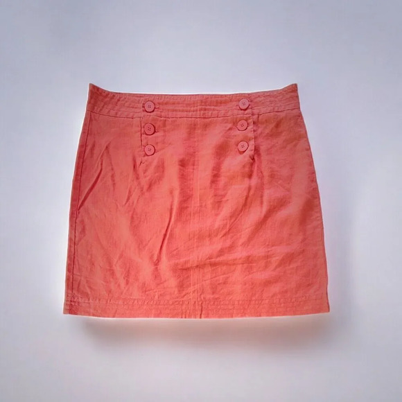 Salmon Orange Linen Mini Skirt Coastal Sailor Buttons Y2K Size 12 Max Studios - Picture 1 of 7